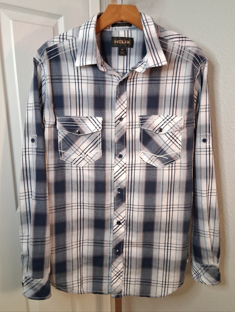 Helix Long Sleeve Plaid Button Down Athletic Fit Medium